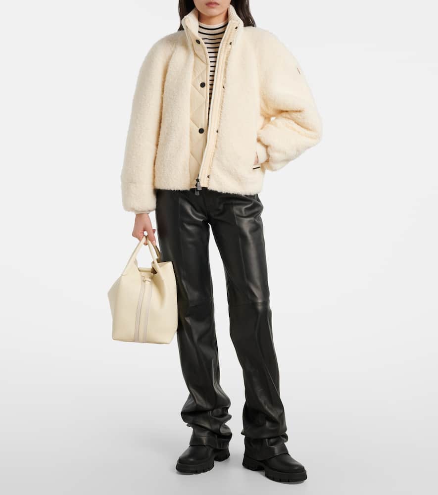 Moncler Ayles Short Down Jacket In Teddy And Wool Jackets White In White