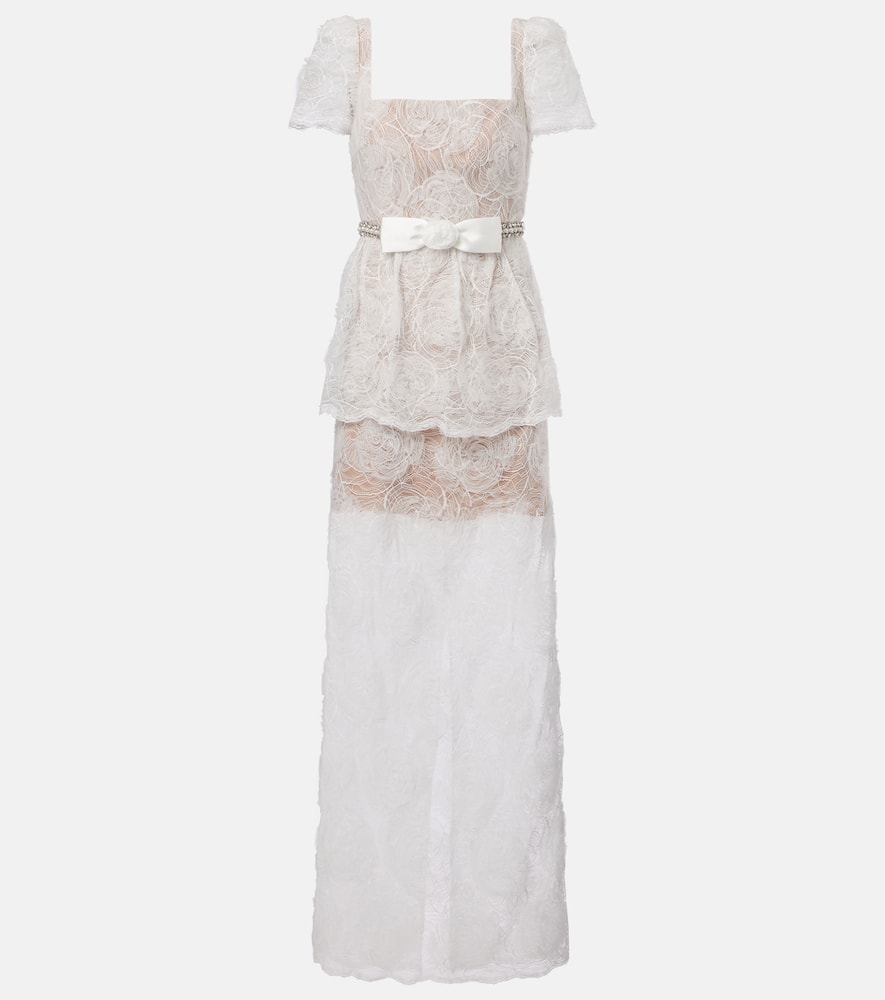 Bow-detail tulle lace maxi dress