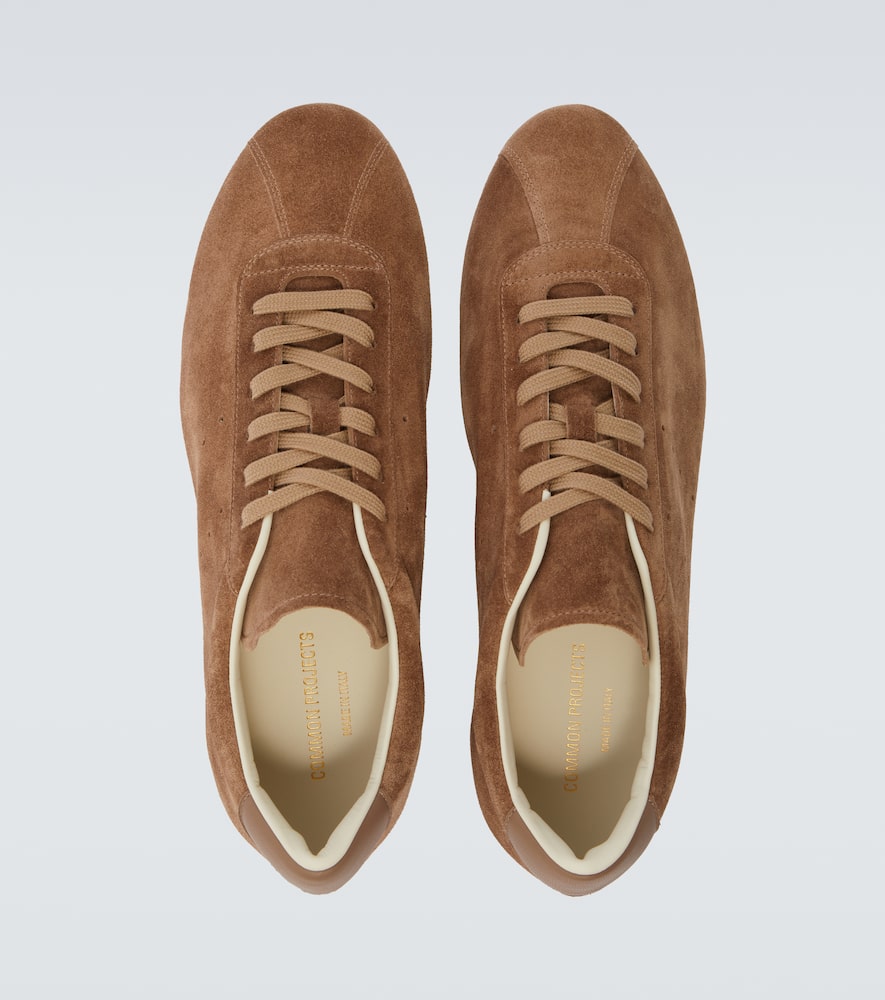 Common Projects Streamlined Suede Sneakers With Perforated Rubber Sole In Brown