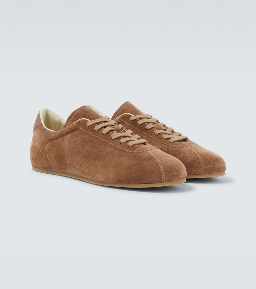Common Projects Streamlined Suede Sneakers With Perforated Rubber Sole In Brown