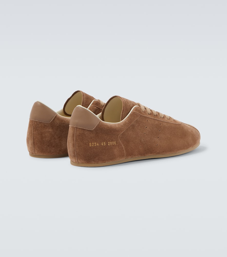 Common Projects Streamlined Suede Sneakers With Perforated Rubber Sole In Brown