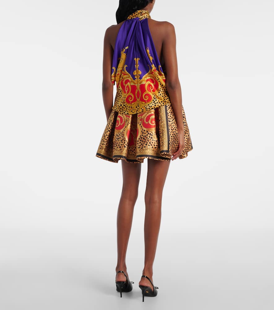 Versace Bow-detail Printed Silk Satin Top In Yellow