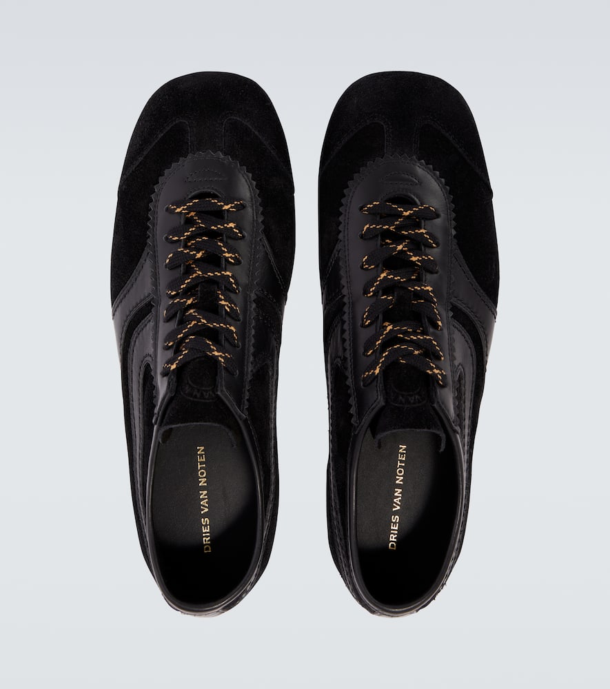 Dries Van Noten Leather-trimmed Suede Sneakers In Black