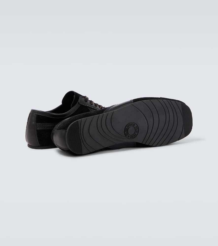 Dries Van Noten Leather-trimmed Suede Sneakers In Black