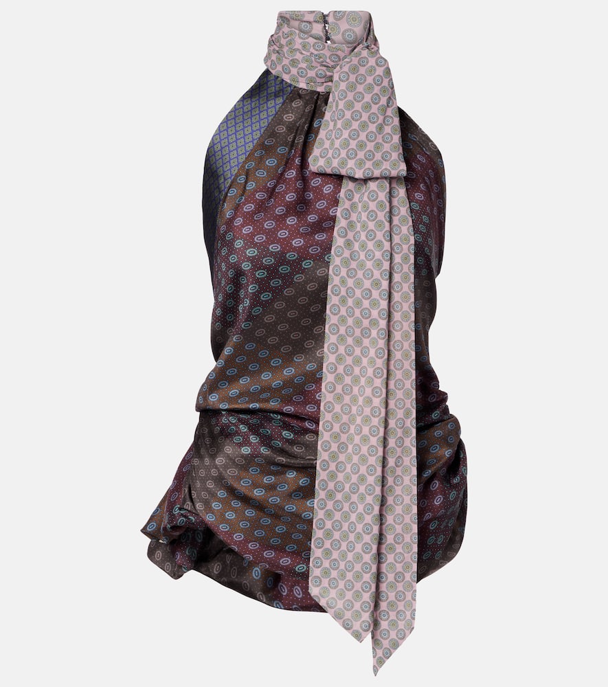 Dries Van Noten Printed Halterneck Silk Top In Multi