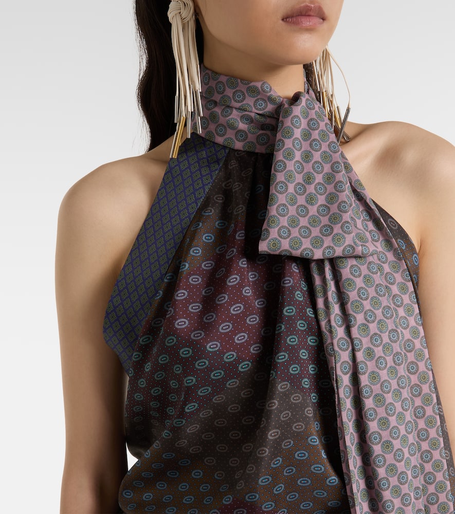 Dries Van Noten Printed Halterneck Silk Top In Multi