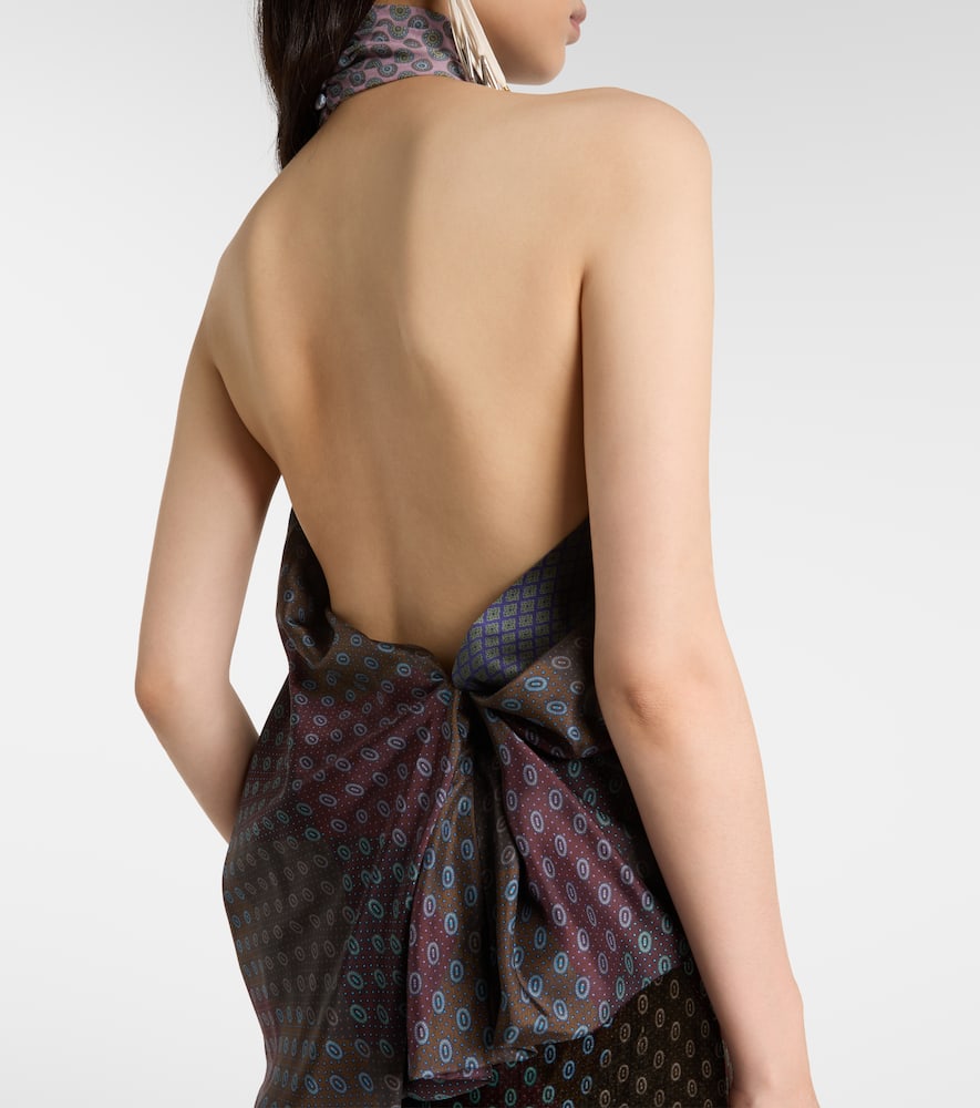 Dries Van Noten Printed Halterneck Silk Top In Multi