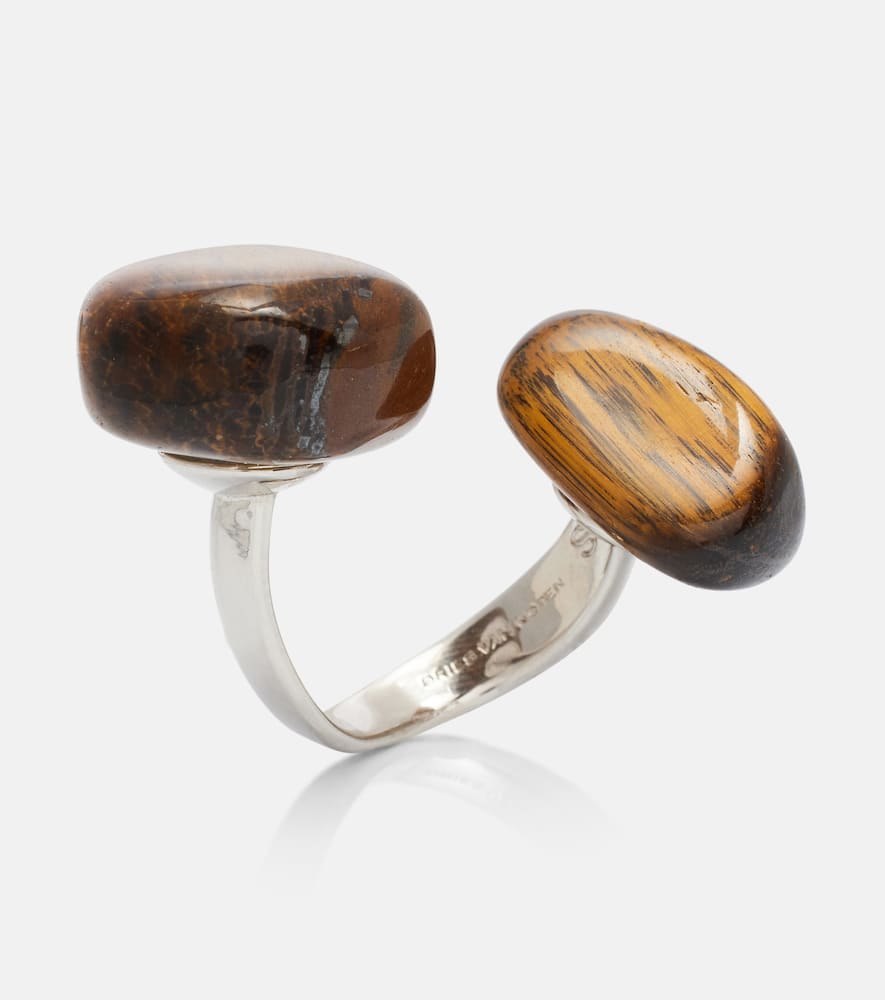 Dries Van Noten Embellished Open Ring In Brown