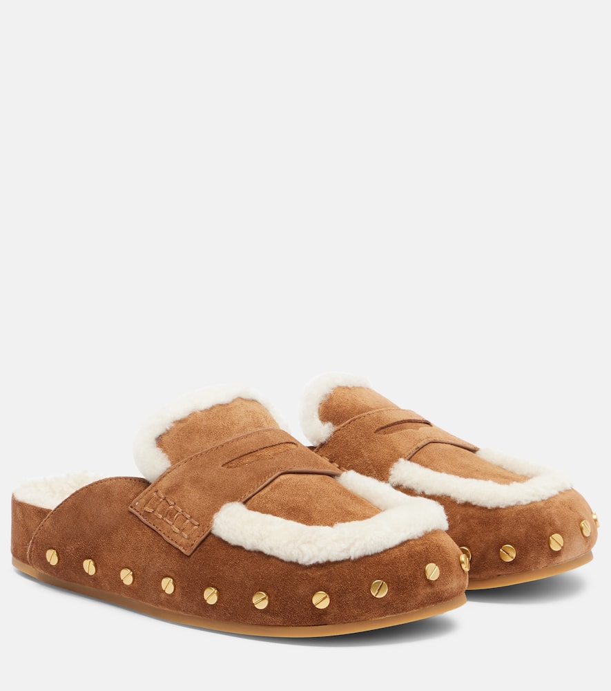 Veronica Beard Fenix Shearling-lined Suede Mules In Brown