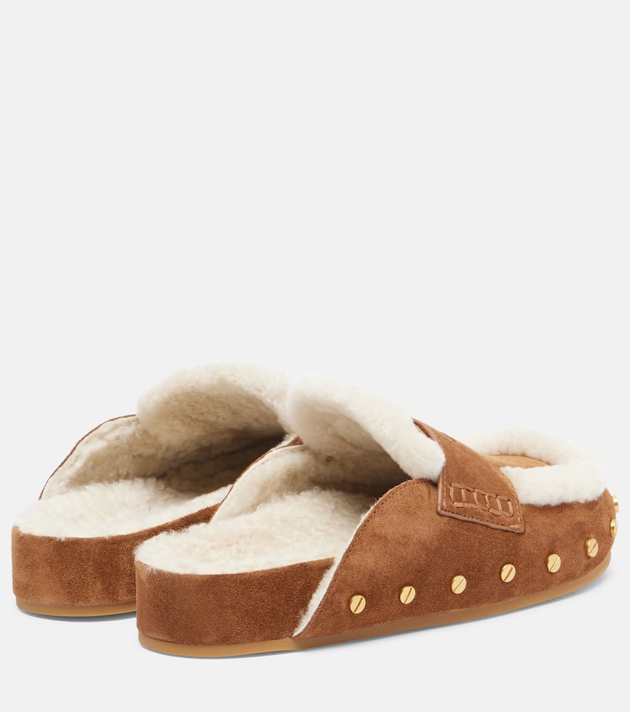 Veronica Beard Fenix Shearling-lined Suede Mules In Brown