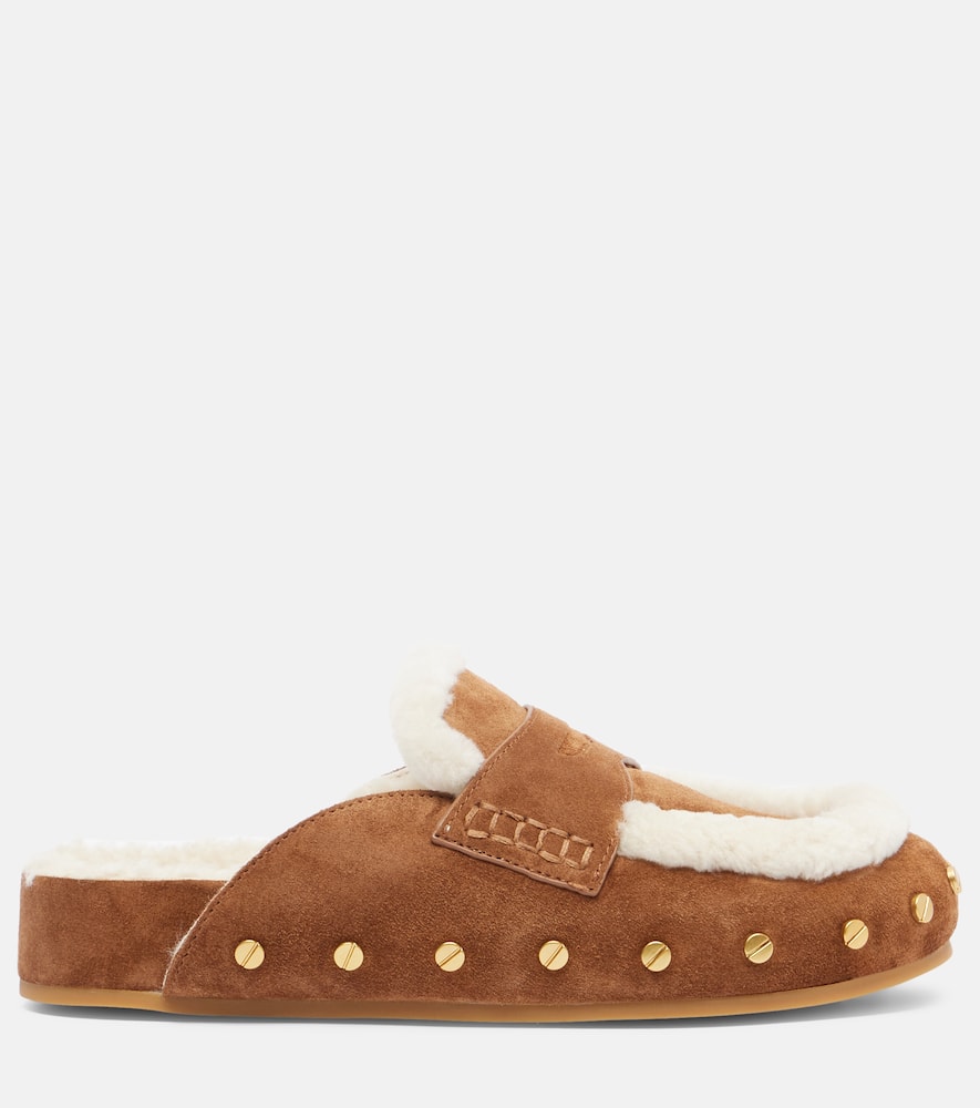 Veronica Beard Fenix Shearling-lined Suede Mules In Brown