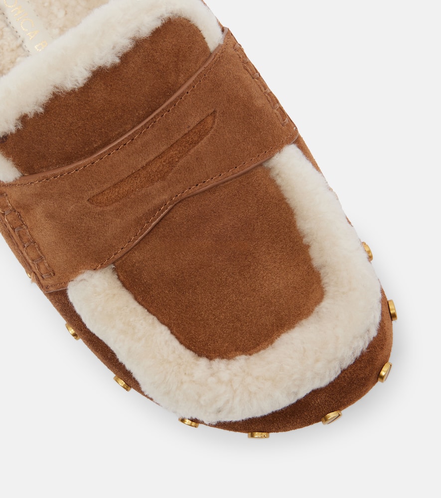 Veronica Beard Fenix Shearling-lined Suede Mules In Brown