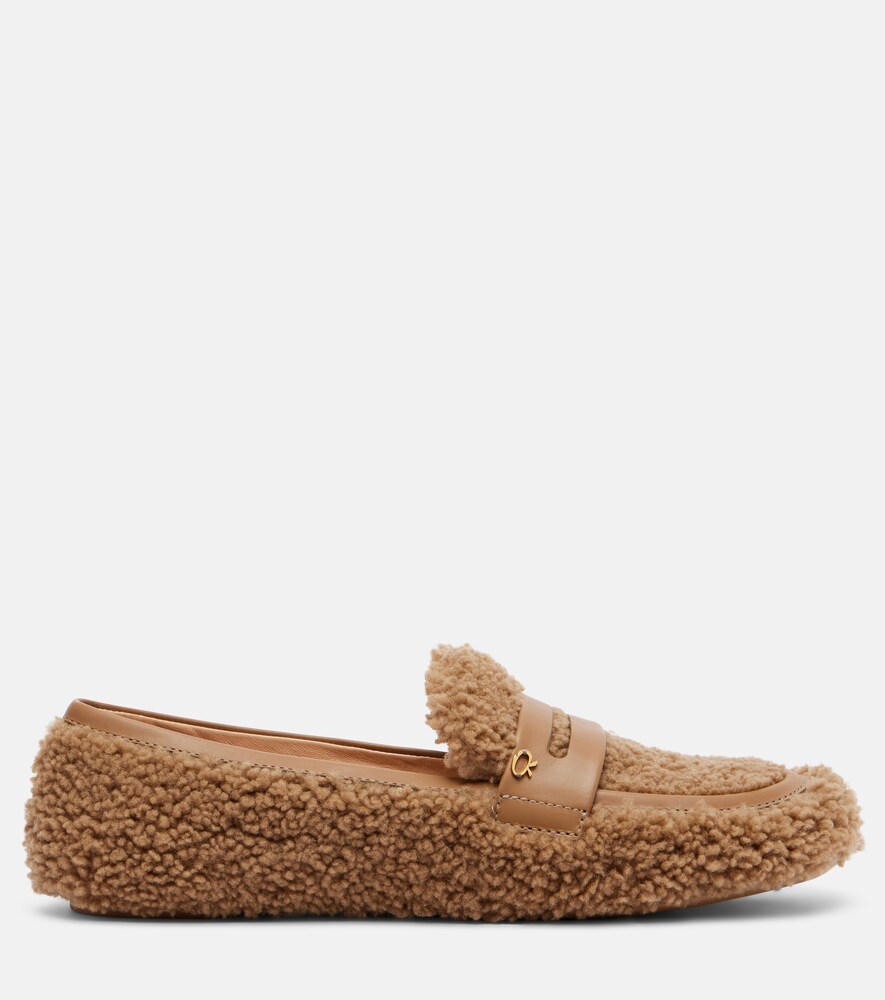  Gianvito Rossi Gianvito Rossi Leather-trimmed Shearling Loafers 