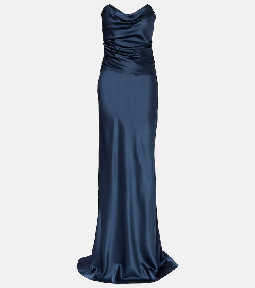 The Sei Ruched Strapless Silk Satin Corset Dress In Blue