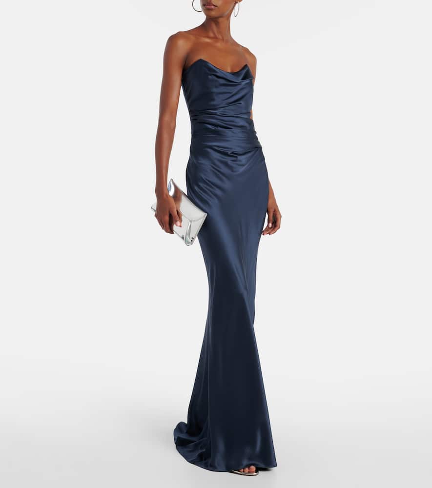 The Sei Ruched Strapless Silk Satin Corset Dress In Blue