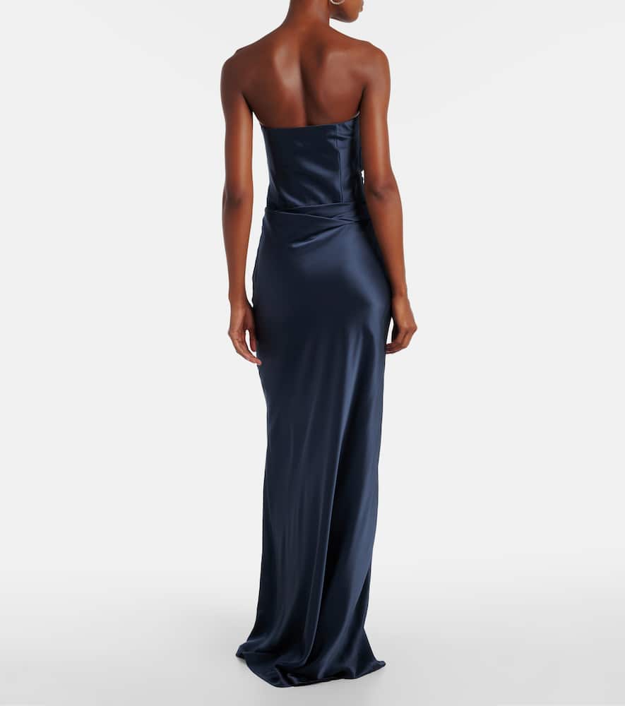 The Sei Ruched Strapless Silk Satin Corset Dress In Blue