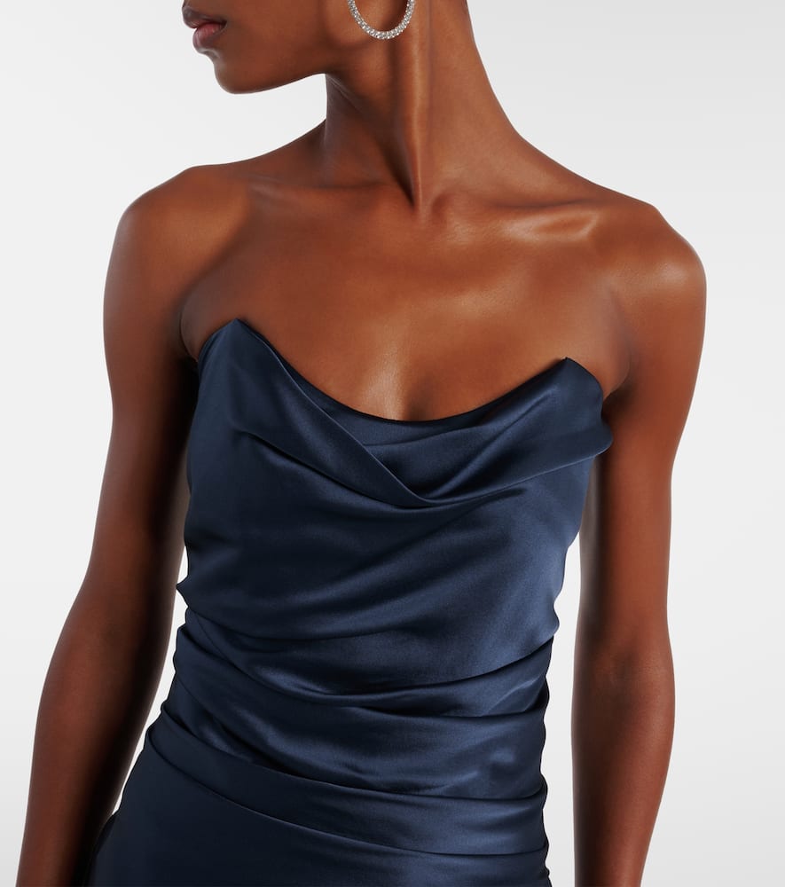 The Sei Ruched Strapless Silk Satin Corset Dress In Blue
