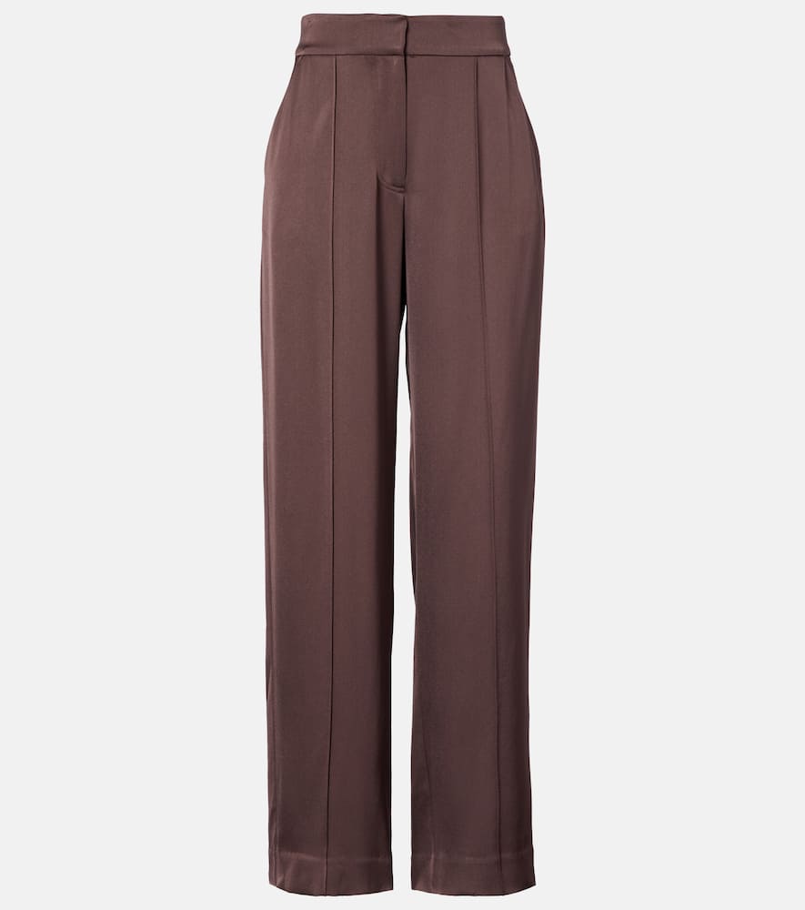 Simkhai Kyra High-rise Satin Wide-leg Pants In Brown
