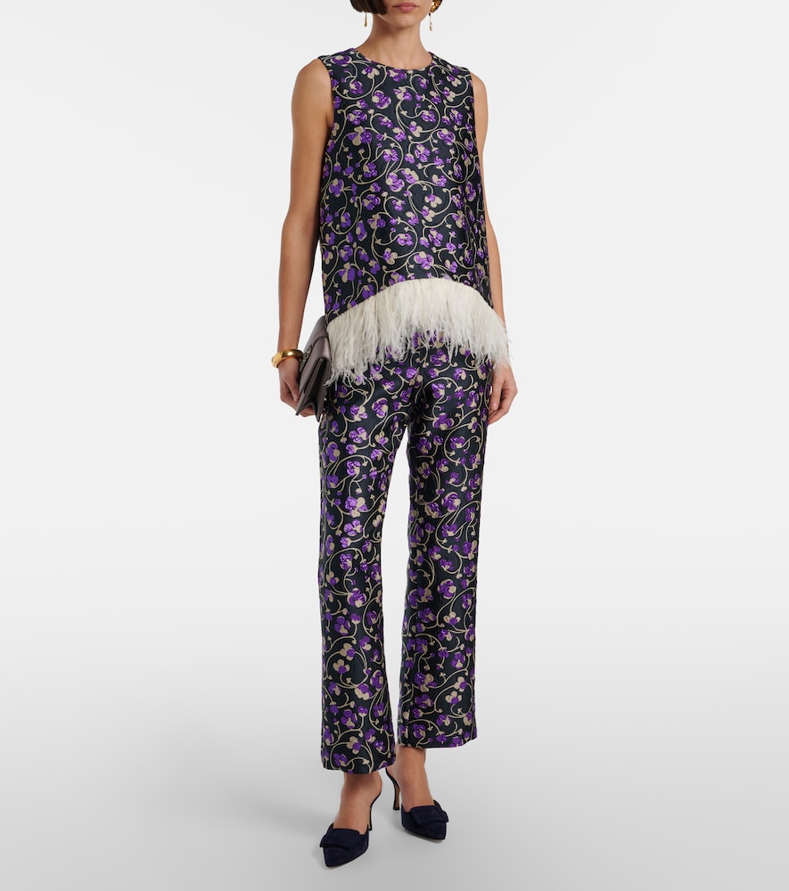  La Doublej La Doublej La Scala Feather-trimmed Jacquard Top 