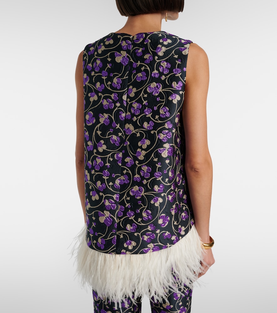  La Doublej La Doublej La Scala Feather-trimmed Jacquard Top 