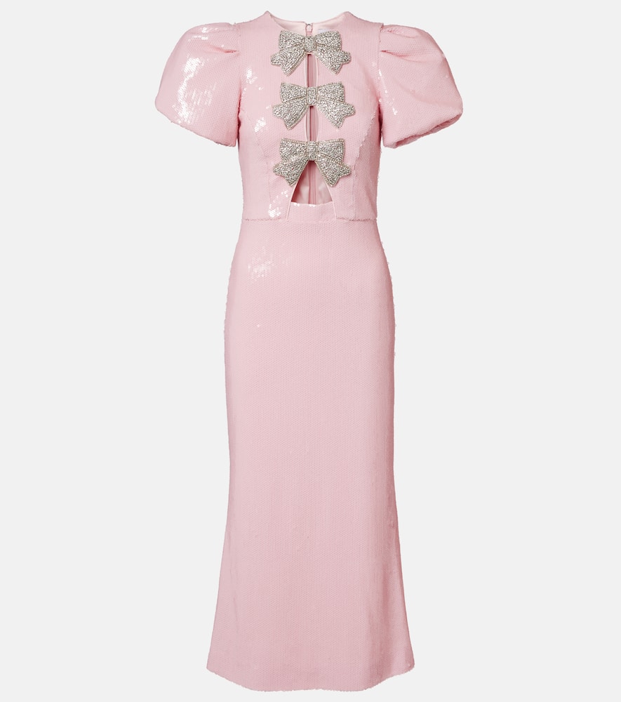 Rebecca Vallance Womens Light Pink Lydia Diamante-bow Sequin-embellished Midi Dress
