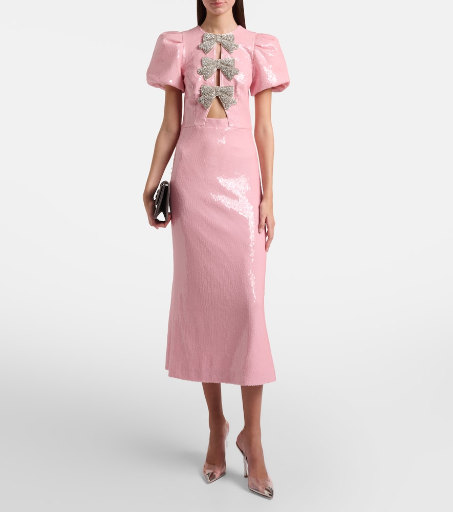 Rebecca Vallance Womens Light Pink Lydia Diamante-bow Sequin-embellished Midi Dress