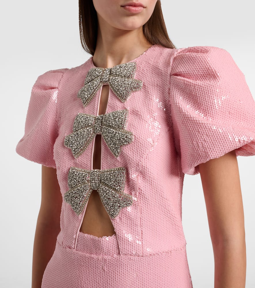 Rebecca Vallance Womens Light Pink Lydia Diamante-bow Sequin-embellished Midi Dress