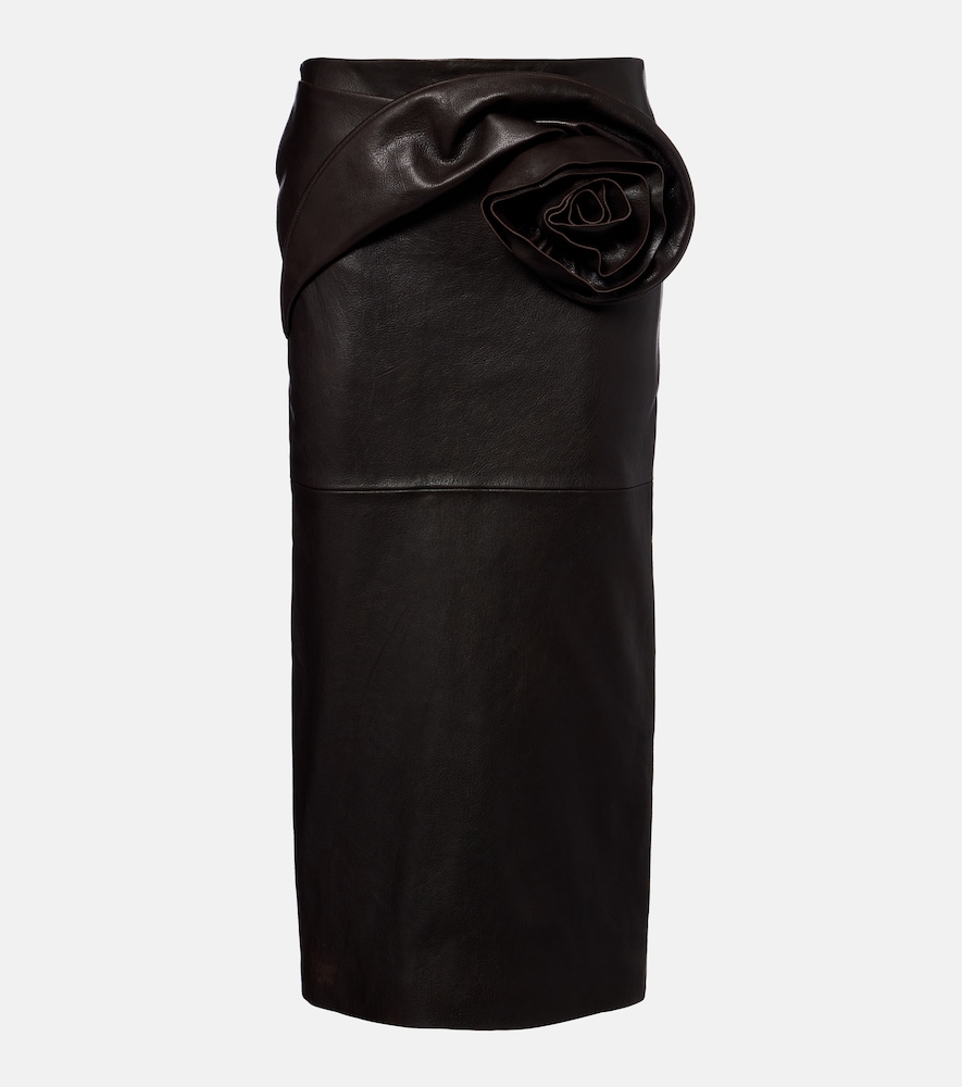 Magda Butrym Floral-appliqué leather midi skirt
