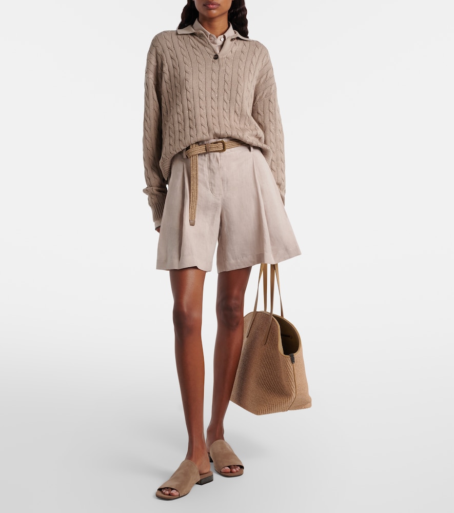Brunello Cucinelli Cable-knit cotton-blend polo sweater