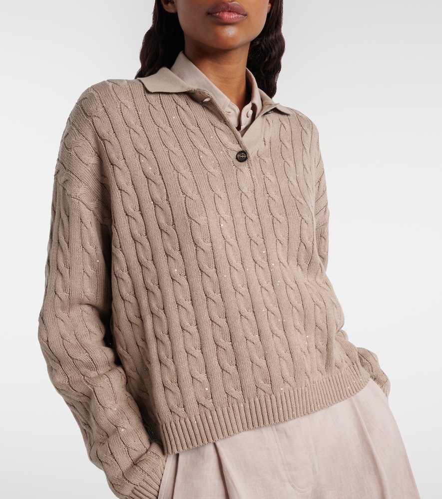  Brunello Cucinelli Brunello Cucinelli Cable-knit Cotton-blend Polo Sweater 