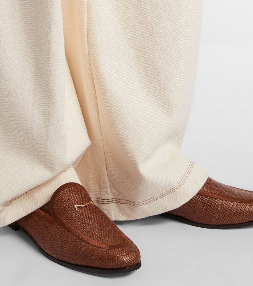 Max Mara Amito leather-trimmed raffia mules