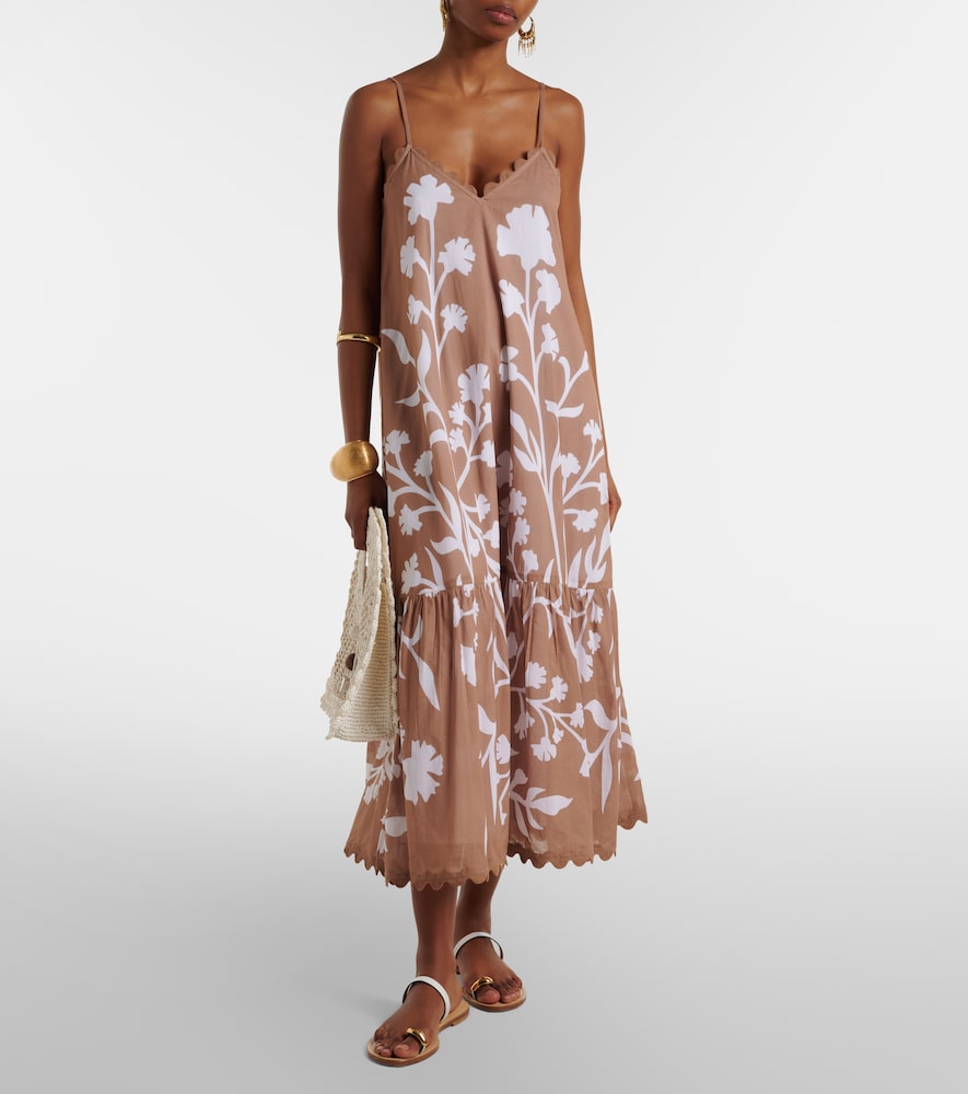 Juliet Dunn Floral scalloped cotton midi dress