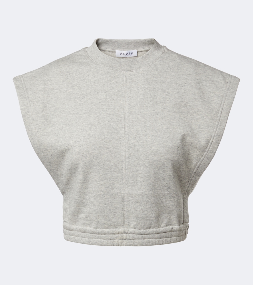 Alaia Women's Grey Cotton-Blend Fleece Crop Top UK Size 14 - Mytheresa