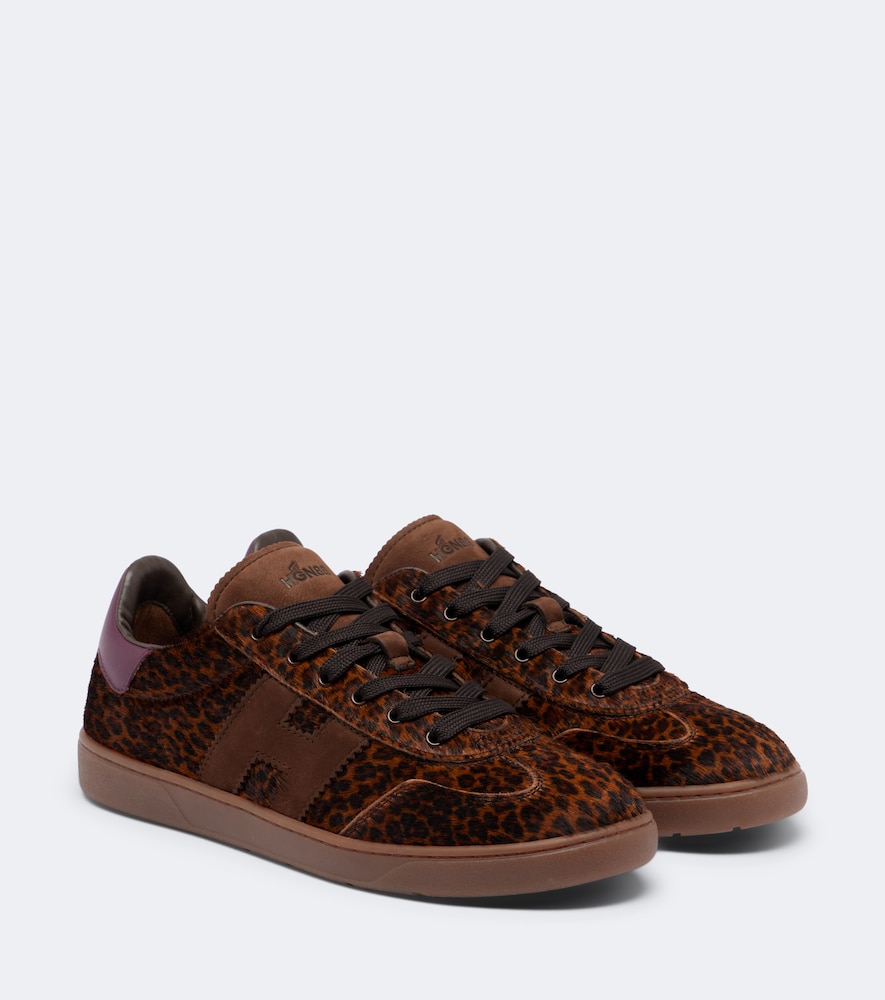 Hogan H647 Leopard-print Calf Hair Sneakers In Brown