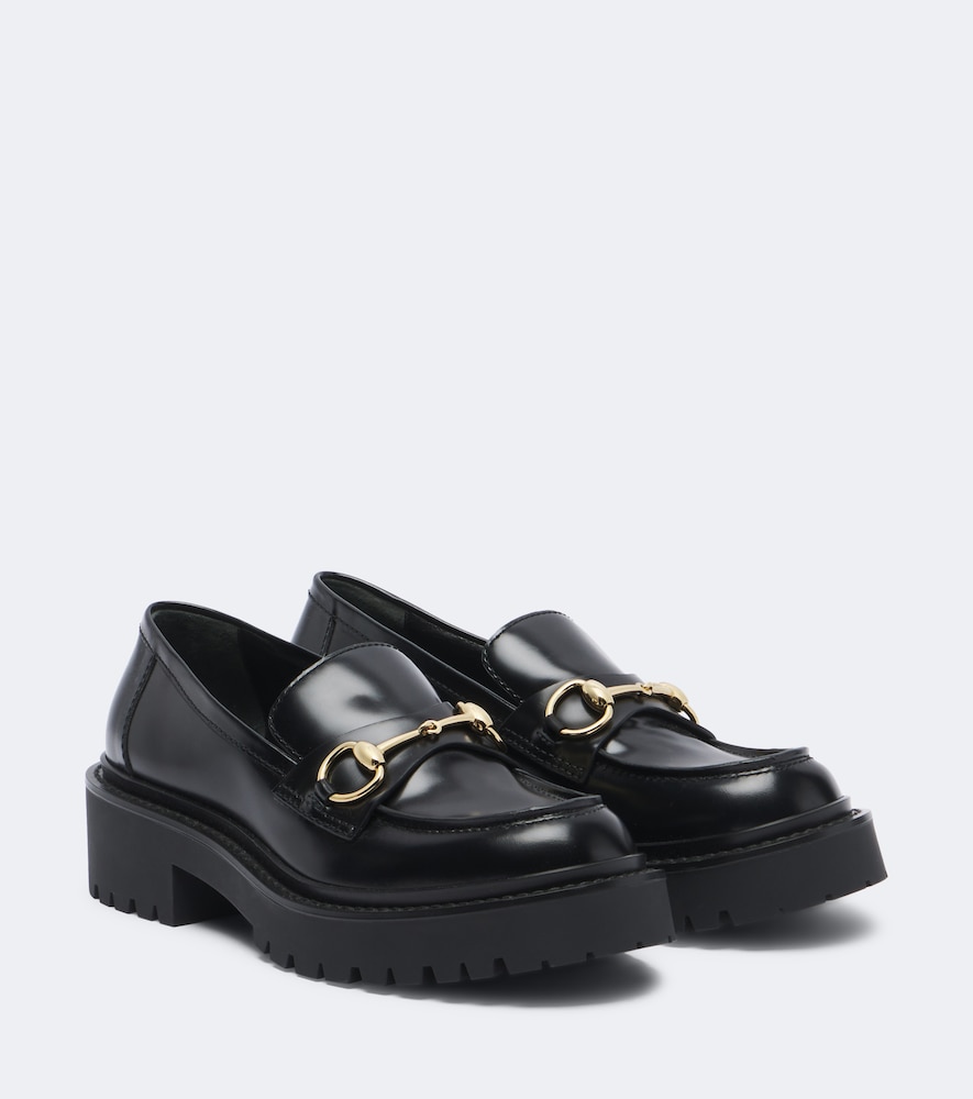 Gucci Rhody Horsebit Leather Platform Loafers In Black
