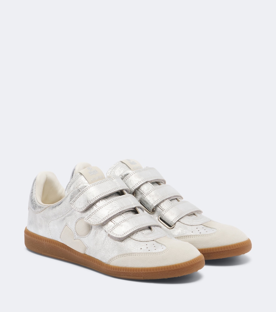 Isabel Marant Beth Suede-trimmed Metallic Leather Sneakers In Silver