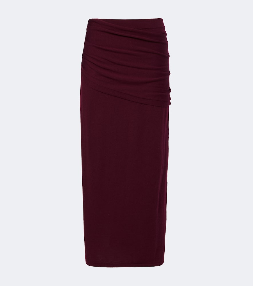 Staud Wilma Ruched Wool Maxi Skirt In Burgundy