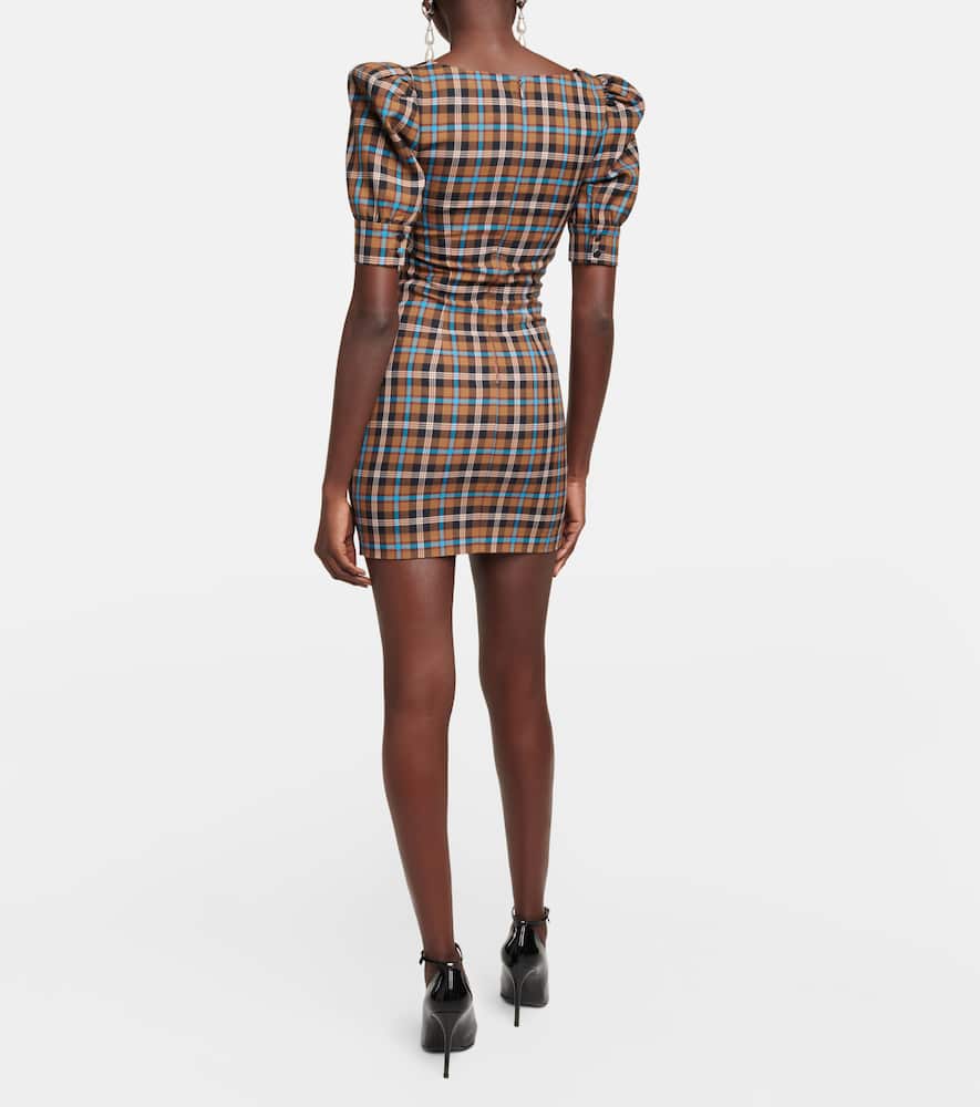 Alessandra Rich Checked Wool Minidress In Brown-multi