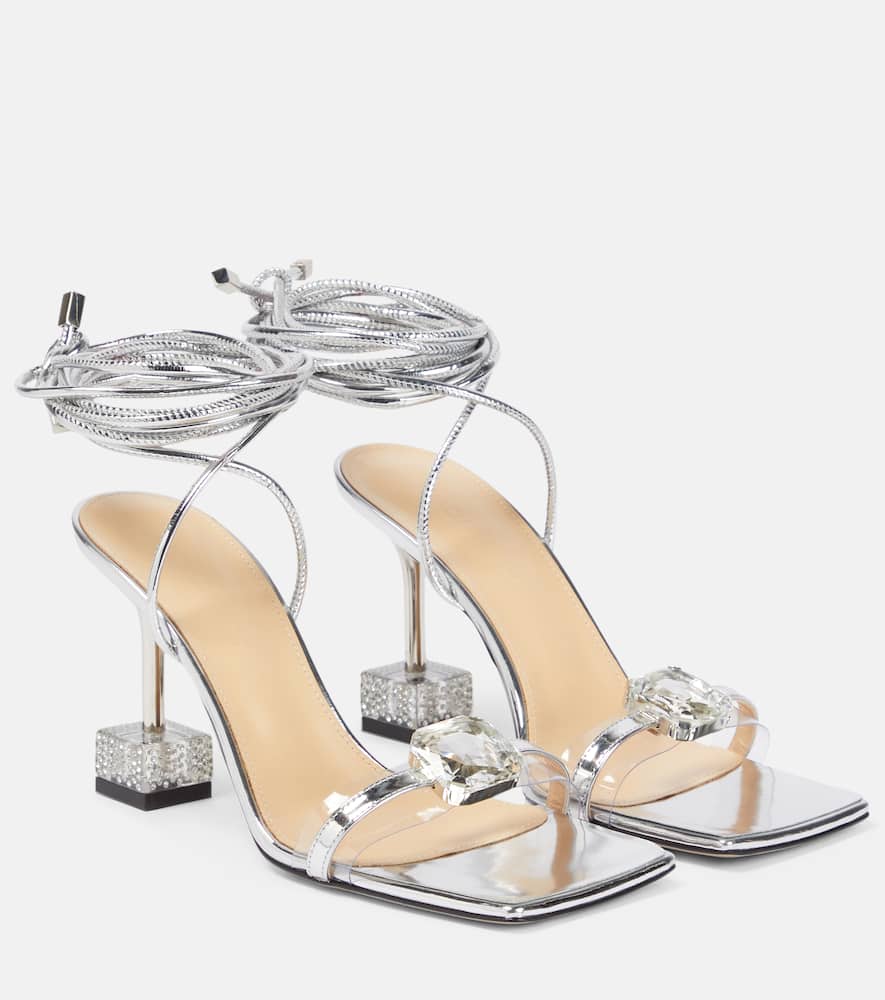 Mach&mach Embellished Metallic Leather Sandals In Silver