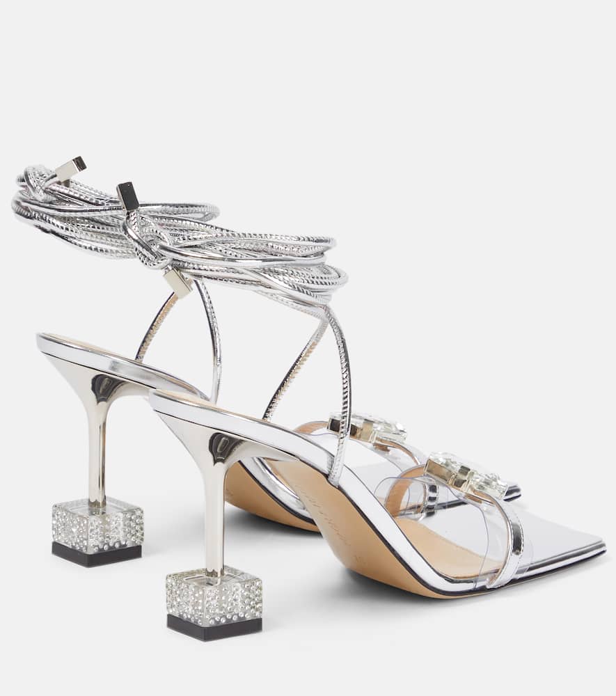 Mach&mach Embellished Metallic Leather Sandals In Silver