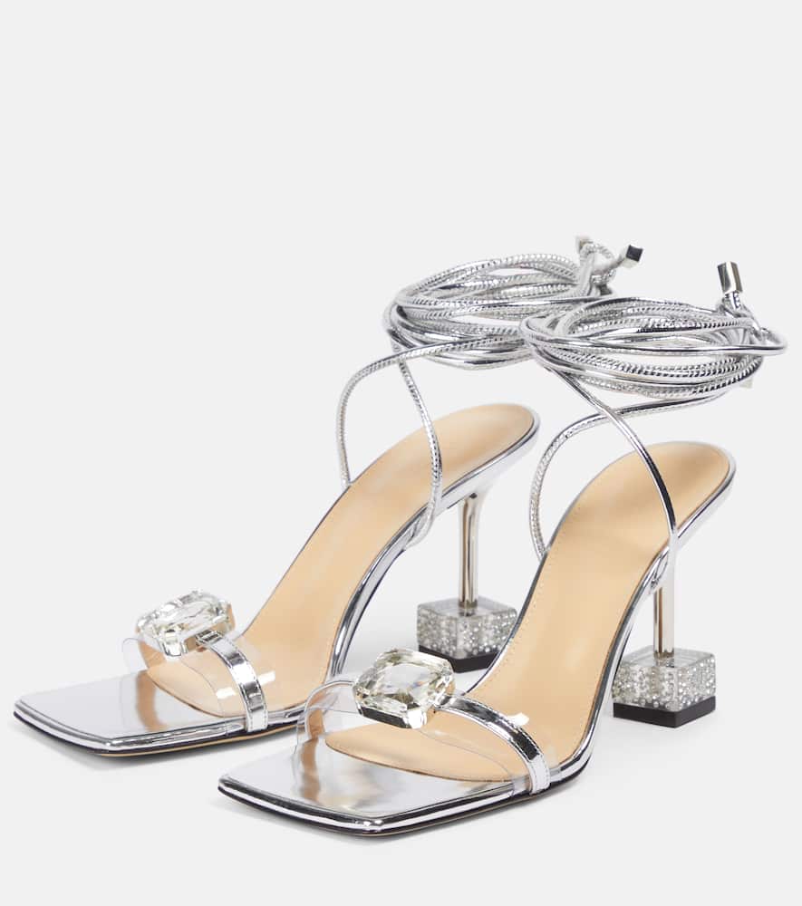 Mach&mach Embellished Metallic Leather Sandals In Silver