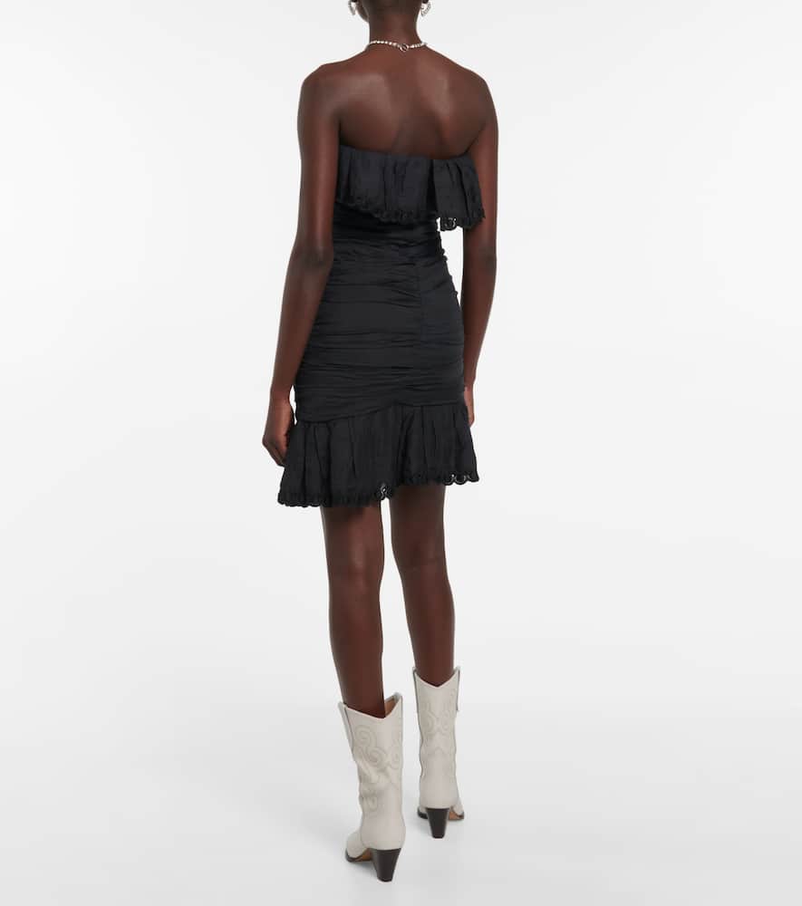 Isabel Marant Oxani Eyelet Ruffle Ruched Strapless Minidress In Black