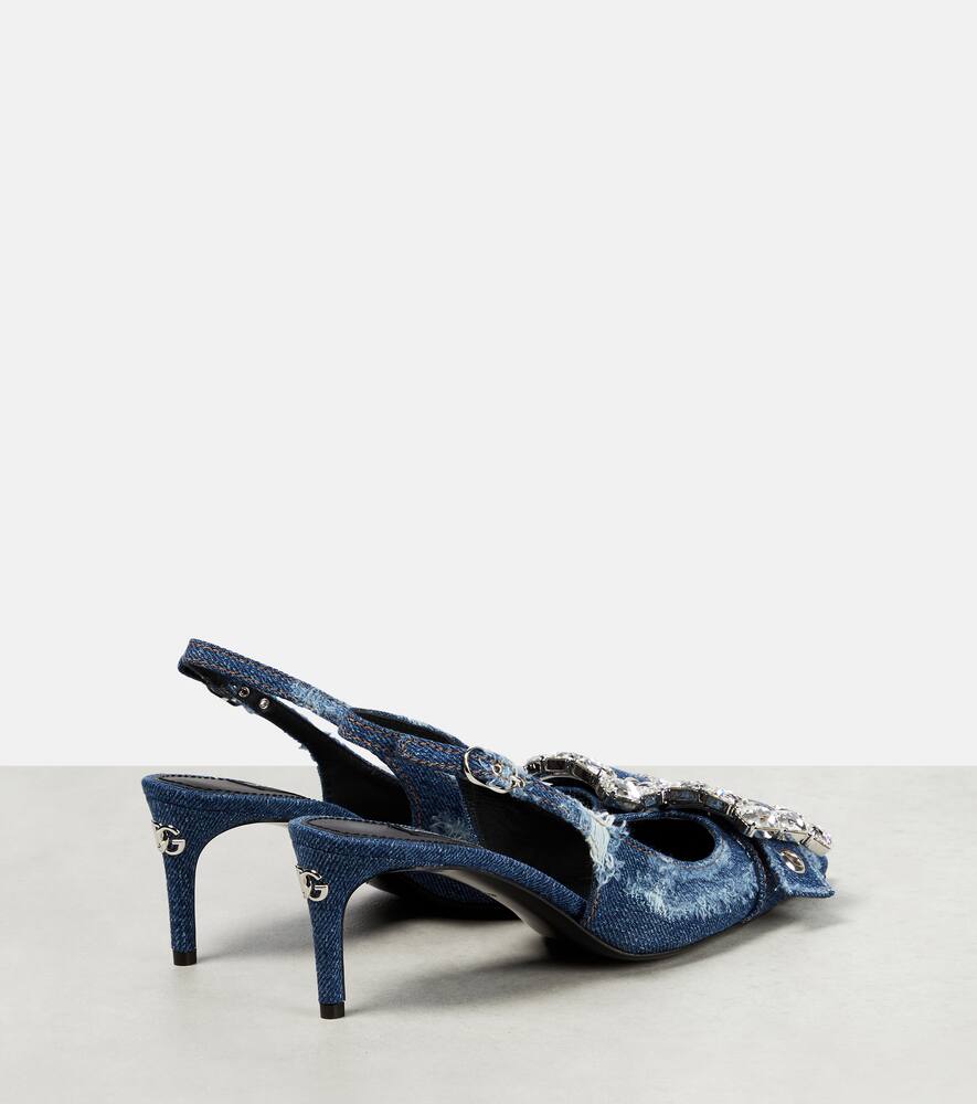 Shop Dolce & Gabbana Embellished Denim Slingback Pumps In Cobalto Scuro