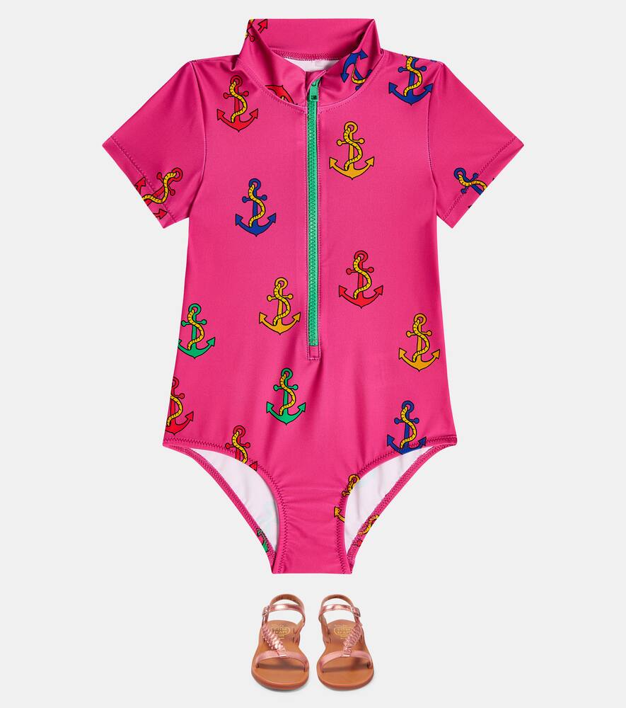 Mini Rodini Printed Rashguard Swimsuit In Pink