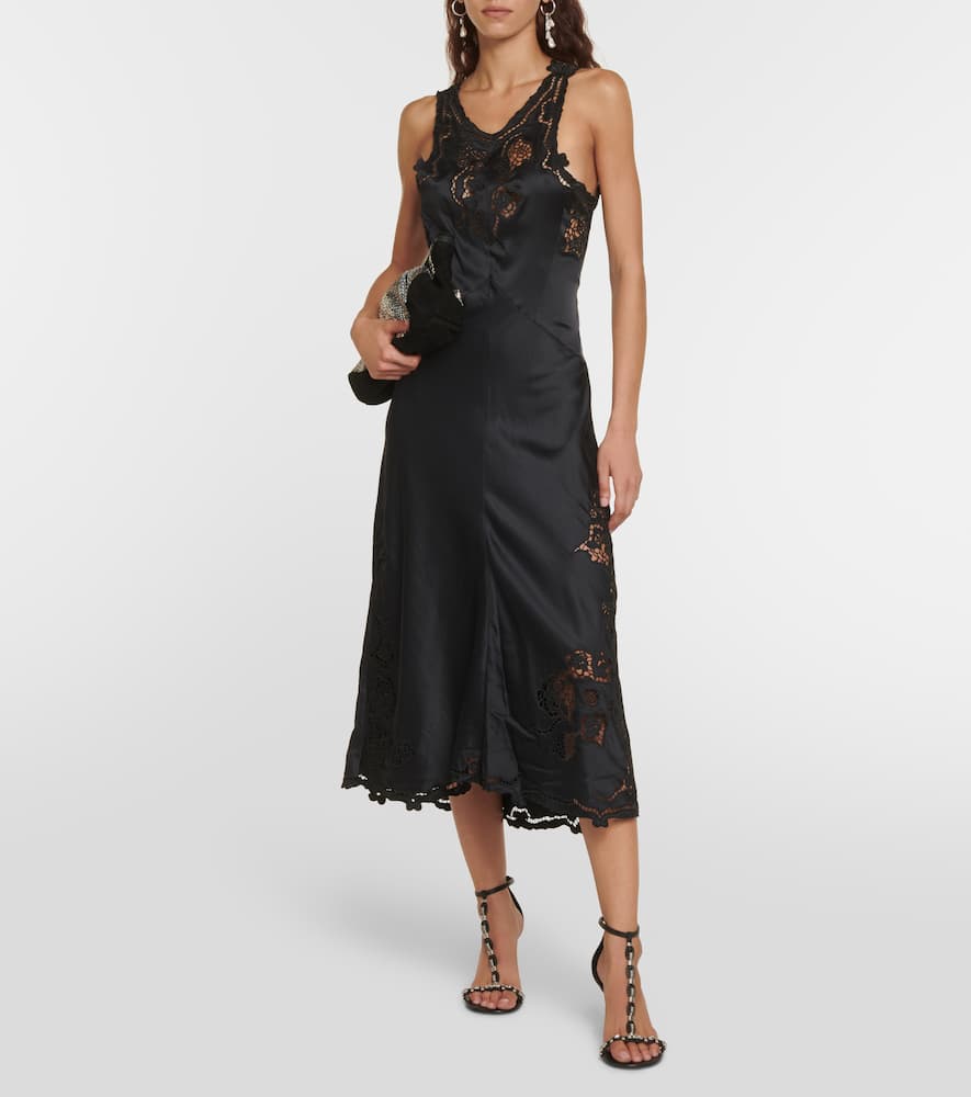 Shop Isabel Marant Jadel Embroidered Silk-blend Midi Dress In Black