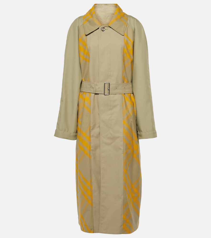 Shop Burberry Checked Cotton Gabardine Trench Coat In Yellow