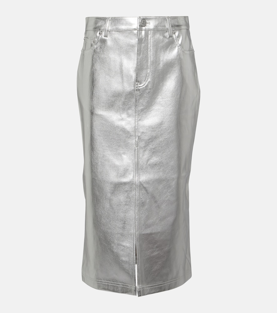 Staud Oaklyn metallic faux leather midi skirt