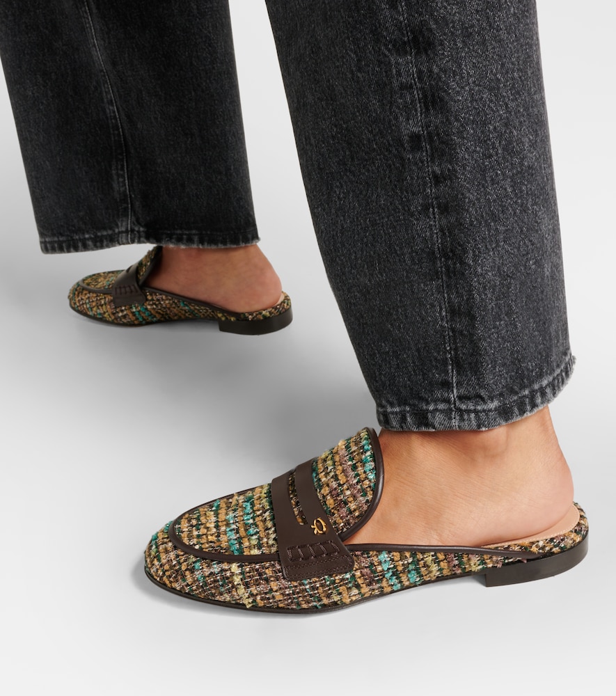 Leather-Trimmed Bouclé Mules