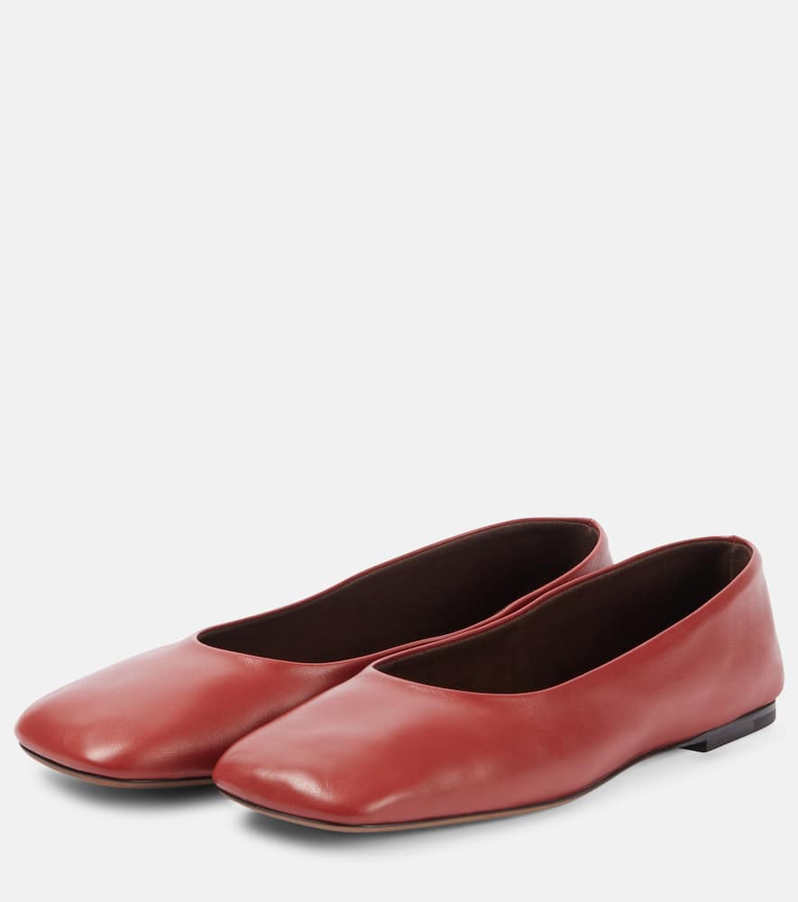 The Row Square Leather Ballet Flats In Red