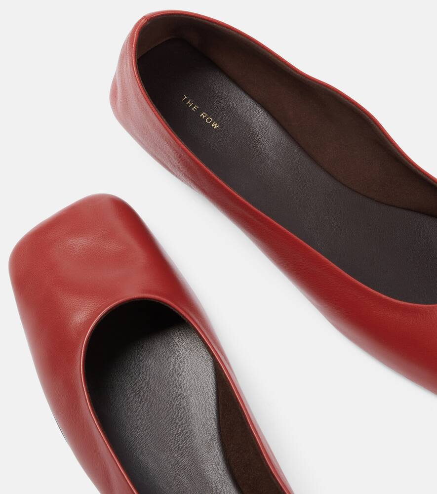 The Row Square Leather Ballet Flats In Red
